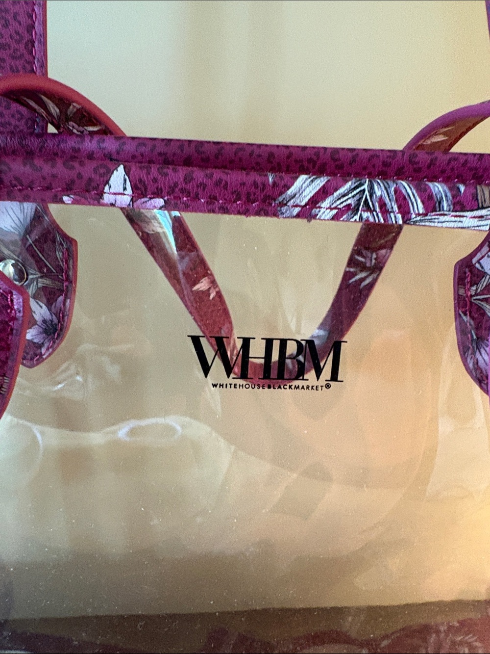 White House Black Market Clear Tote with Floral Pink Trim - Picture 2 of 6